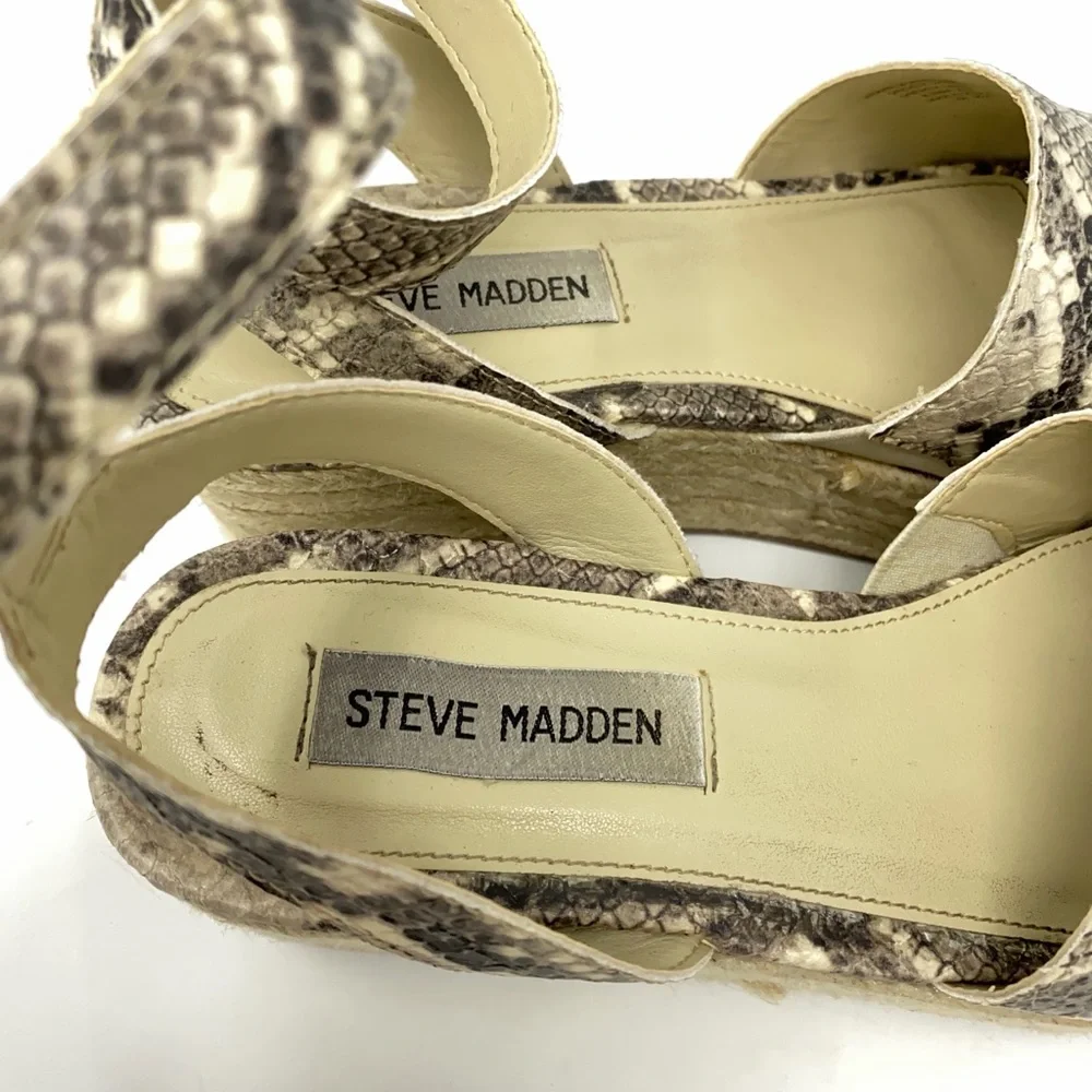 Steve Madden Beige Snake-Print Espadrille Platform Sandals